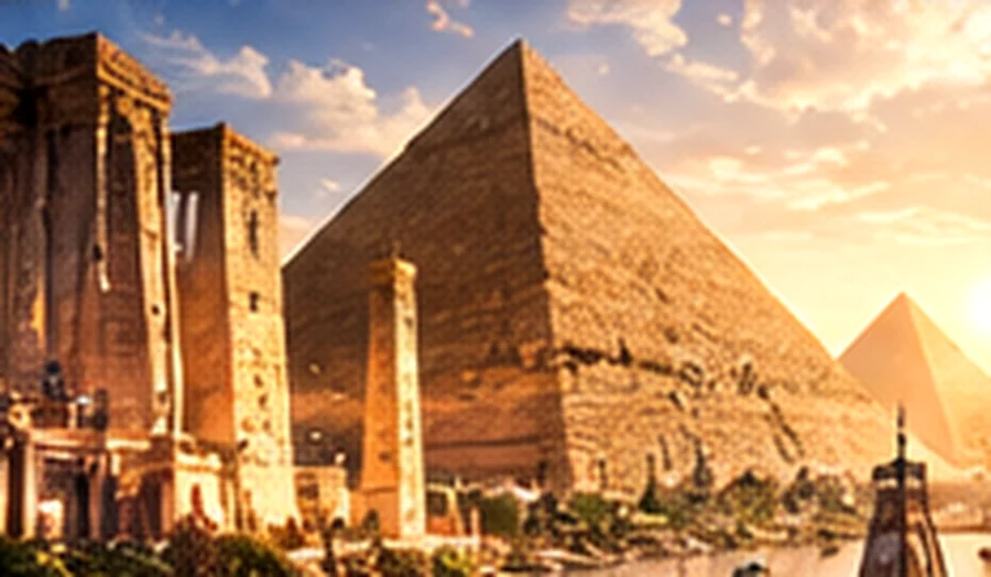 Reconstrução artística das pirâmides egípcias