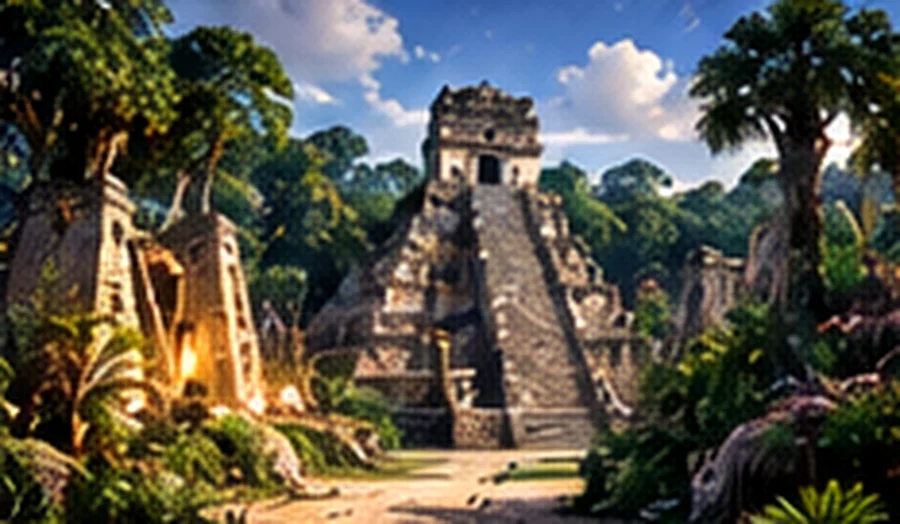 Reconstrução artística de templos maias